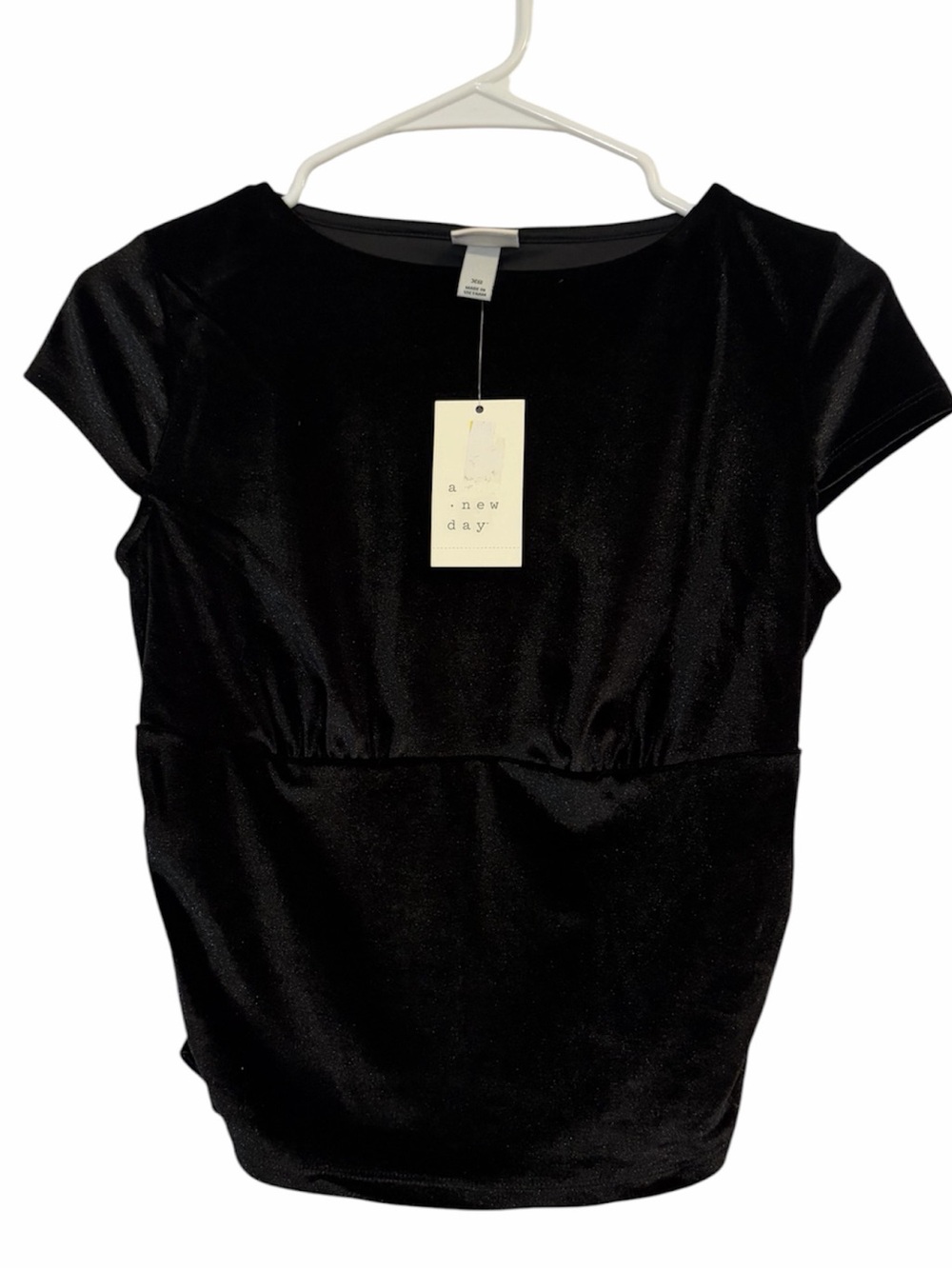 A New Day Black Velvet Short Sleeve Top XS